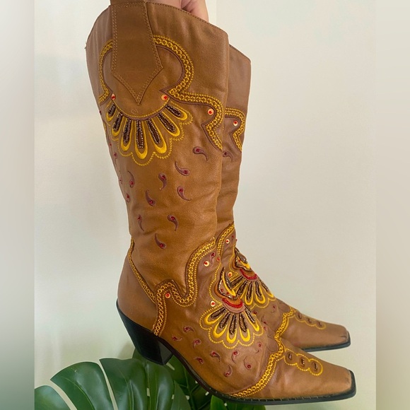 Shoes - Beaded Rockstar Festival Concert Cowgirl Cowboy Western Tall Boots Size‎ 6.5